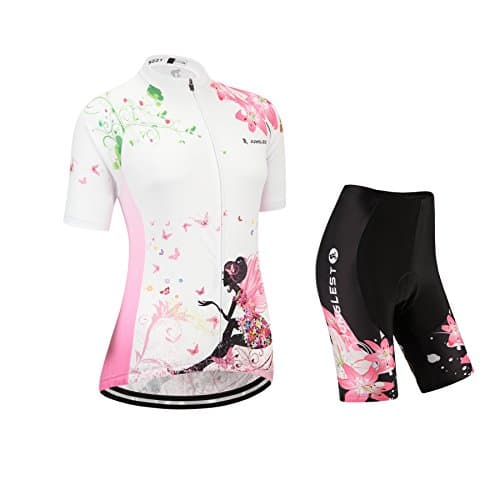 Ensemble maillot vélo manches courtes et cycliste rembourré rose et féminin pour femme