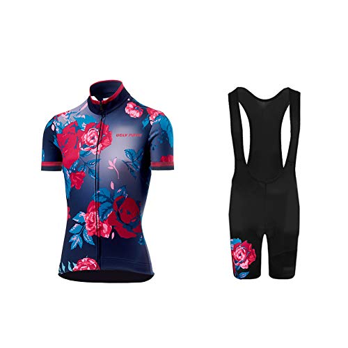 Short cycliste Uglyfrog rembourré Pad 3D court pour femme avec bretelles et maillot manches courtes assorti Fantaisie noir et rose