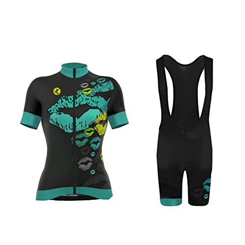 Short cycliste Uglyfrog rembourré Pad 3D court pour femme avec bretelles et maillot manches courtes assorti Fantaisie noir et vert