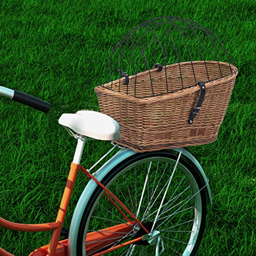 Grand panier vélo en bois saule et fer pour vélo femme pour porte-bagage arrière convient pour le transport d'un petit chien