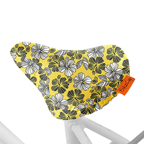 Housse de selle jaune pour vélo femme avec fleurs BikeCap