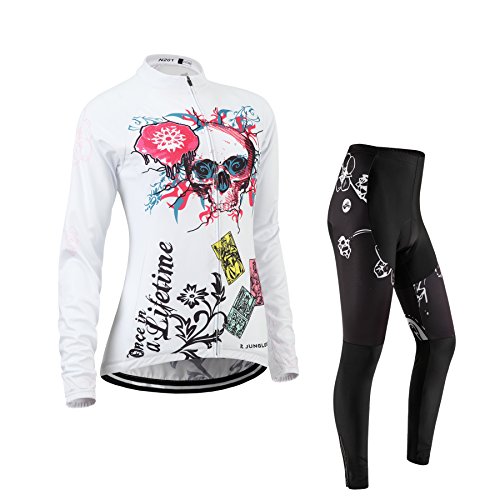 Ensemble maillot vélo manches longues et cycliste long rembourré multicolore et féminin pour femme, imprimé tête de mort Junglest