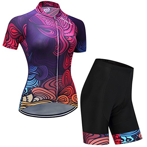 Ensemble maillot vélo manches courtes et cycliste rembourré multicolore et féminin pour femme, imprimé fleurs Gwell