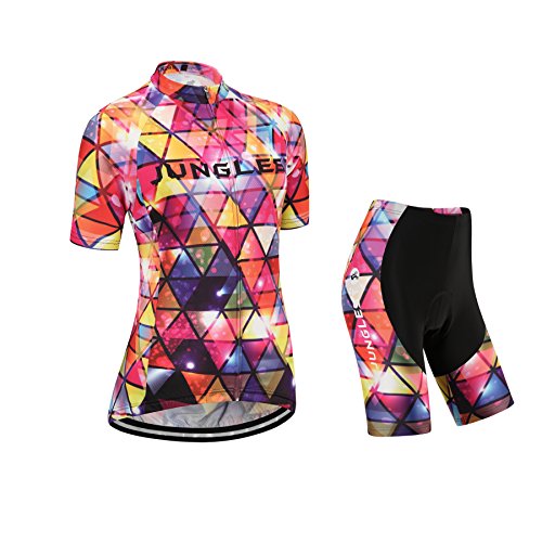 Ensemble maillot vélo manches courtes et cycliste 3D multicolore et féminin pour femme Junglest