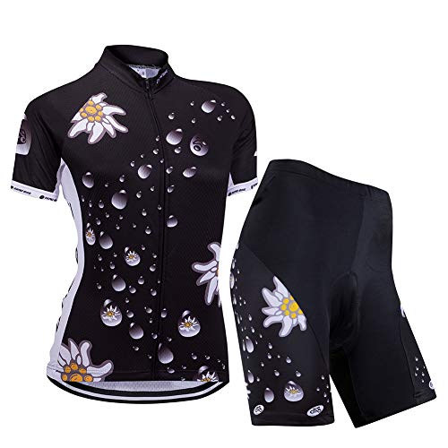 Ensemble maillot vélo manches courtes et cycliste 3D noir et féminin pour femme