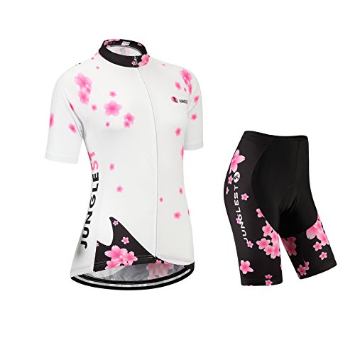 Ensemble maillot vélo manches courtes et cycliste 3D rose et noir et féminin pour femme Junglest