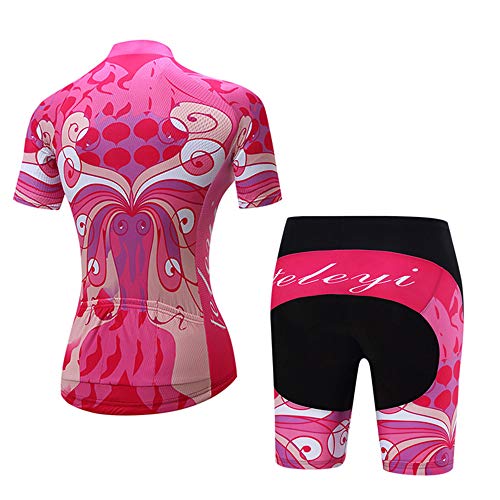 Ensemble maillot vélo manches courtes et cycliste rembourré rose et féminin pour femme