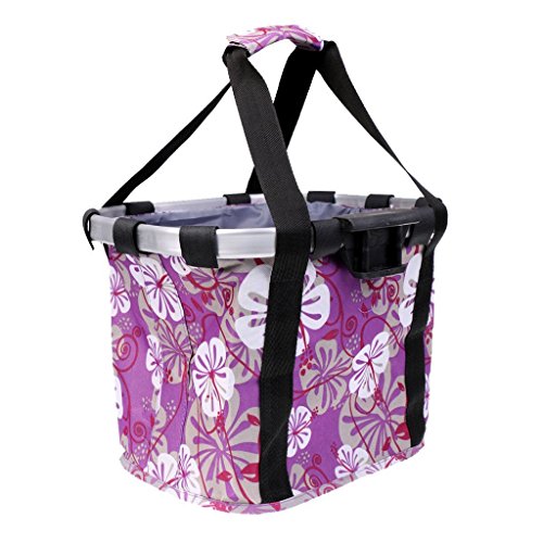 Panier vélo femme amovible idéal pour les courses imprimé fleurs violet