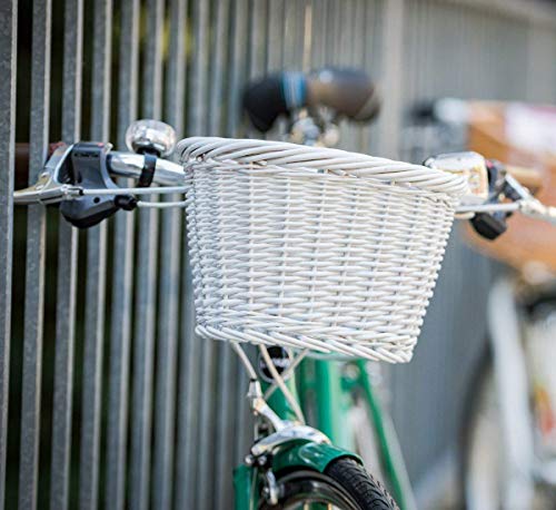 Panier vélo en osier blanc avec sangle cuir pour vélo femme look vintage