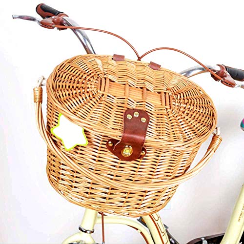 Panier vélo avant en osier pour vélo femme avec couvercle et détail cuir look rétro et vintage