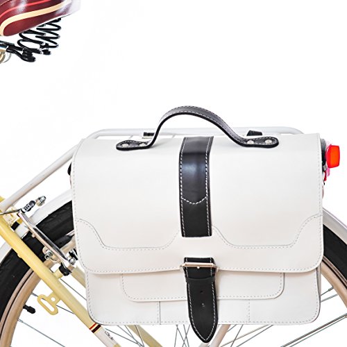 Cartable sacoche vélo femme en cuir noir et blanc avec bandoulière FS Bike