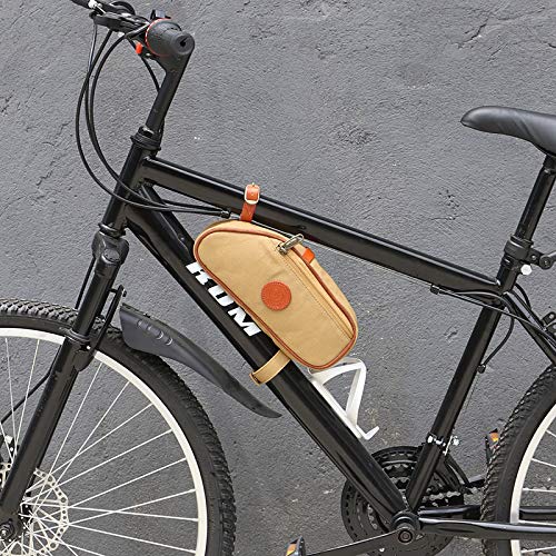 Petit sac pour cadre vélo style Vintage en cuir et toile beige imperméable Tourbon