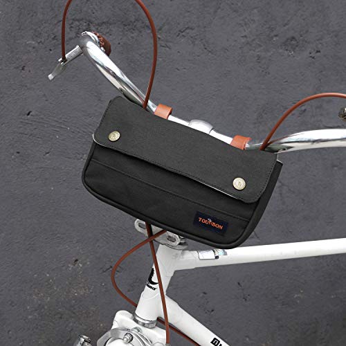 Petit sac guidon femme pour vélo style Vintage en cuir et toile noire imperméable Tourbon