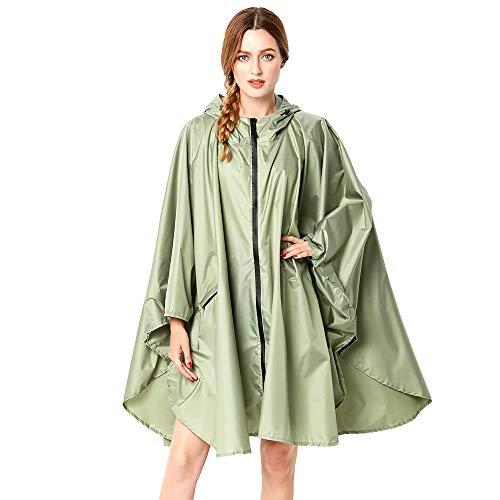 Poncho vélo femme imperméable vert coupe évasée contre la pluie avec capuche