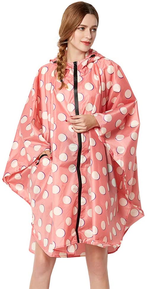 Poncho vélo femme Rose polka contre la pluie à gros pois blancs