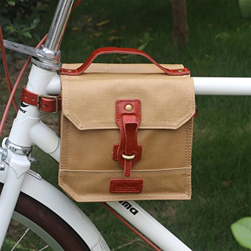 Sac pour cadre vélo style Vintage en cuir et toile beige imperméable Tourbon
