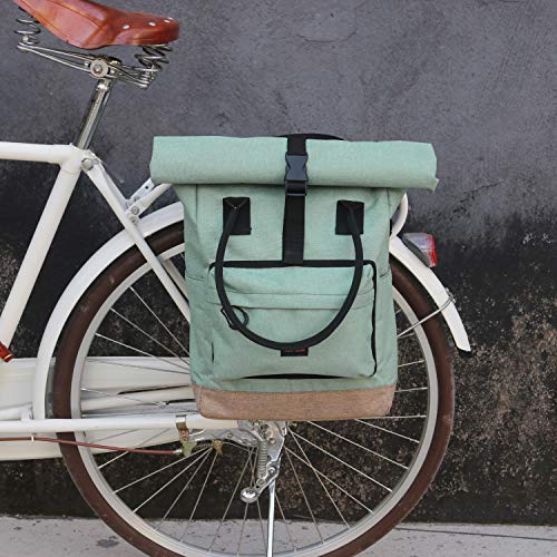 Sacoche vélo femme Tourbon à clipser sur le porte bagage-arrière en cuir et toile imperméable de style vintage