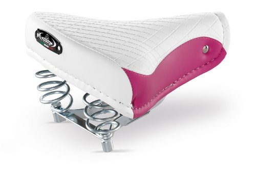 Selle vélo femme en cuir blanche et rose avec ressorts pour vélo hollandais ou Beach Cruiser