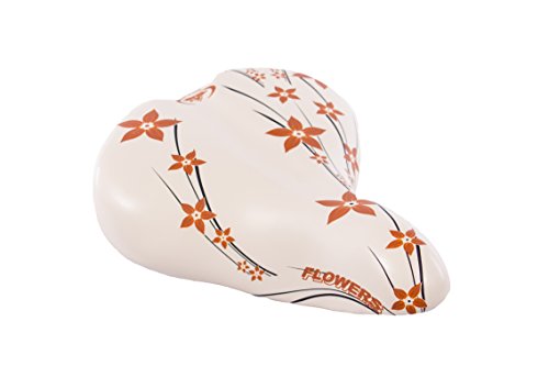 Selle pour vélo de ville femme style vintage orange et blanche avec fleurs fabriquée en Italie en skay