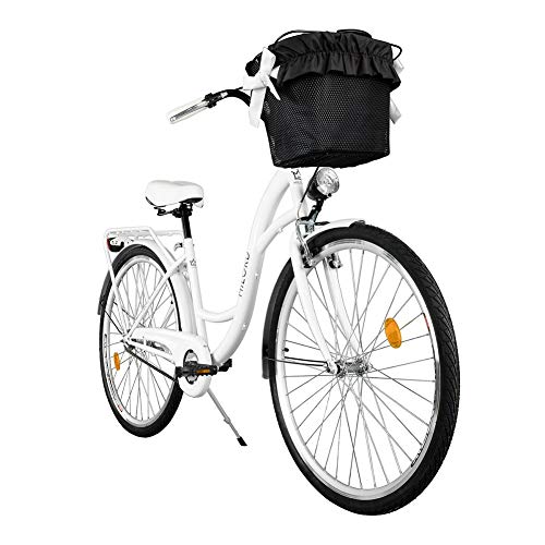 Vélo confort Milord citadin pour femme noir et blanc avec panier pour un look Rétro